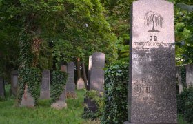Jüdischer Friedhof in Hollabrunn, © Mantler-Stockinger Jüdischer Friedhof in Hollabrunn mit alten Grabsteinen und Efeu bewachsenen Bäumen.