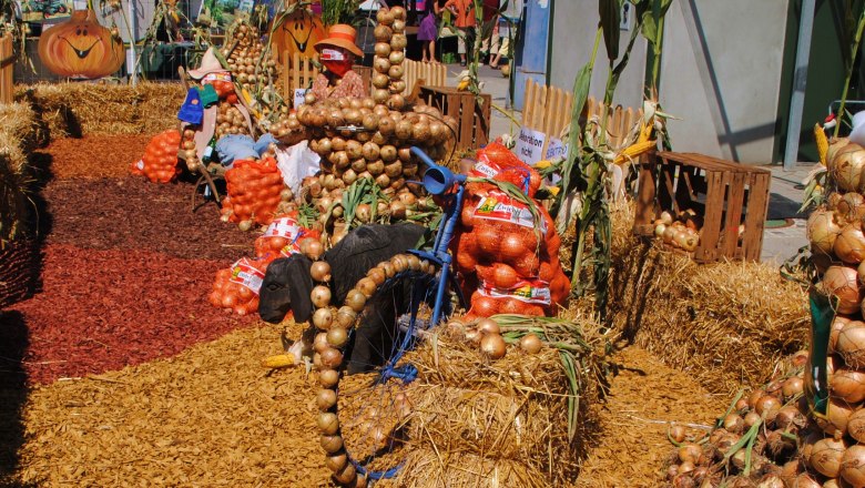 Liebevolle Dekorationen schmücken das Zwiebelfest., © Stadtgemeinde Laa Liebevolle Dekorationen schmücken das Zwiebelfest., © Stadtgemeinde Laa
