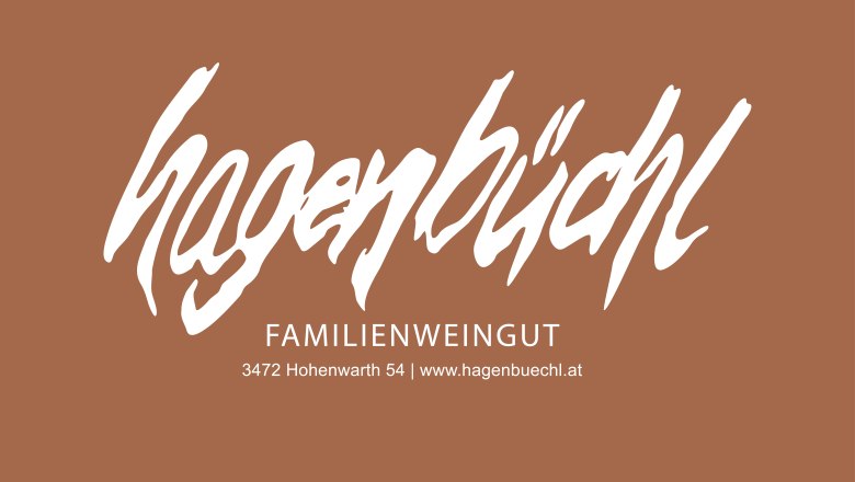 Hagenbüchl Winery, © Weingut Hagenbüchl Logo of the Hagenbüchl winery on a copper-colored background with address and website.