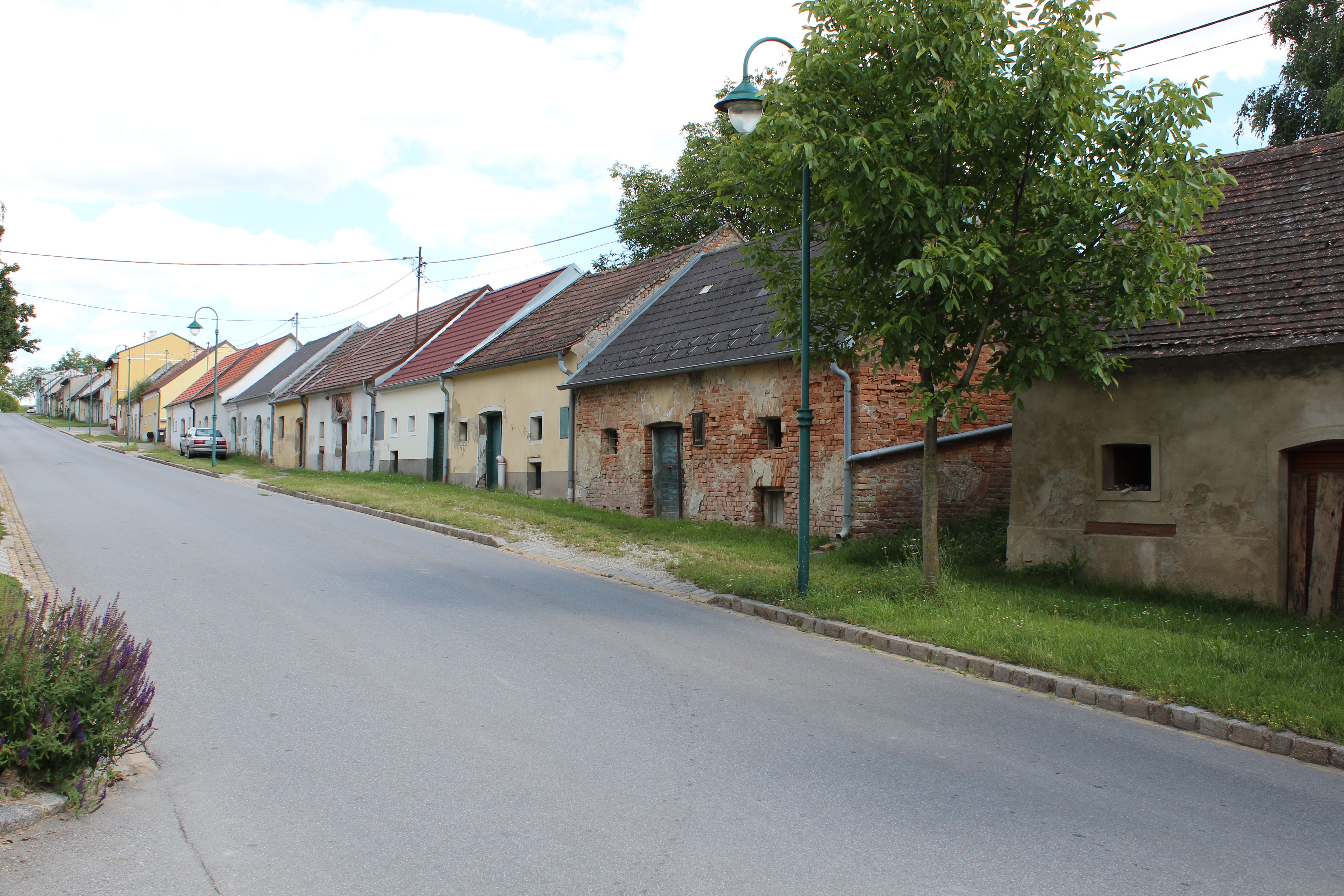 Street with old wine cellars in Hohenruppersdorf.