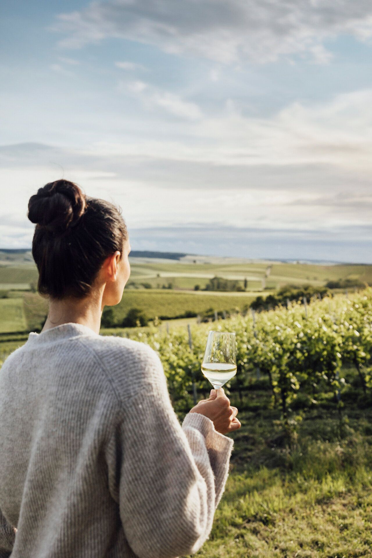 Inmitten der sanften Hügel des Weinviertels genießt man den Anblick endloser Weinreben, die im warmen Licht der Abendsonne erstrahlen. Ein Glas erlesener Wein in der Hand, lädt die friedliche Atmosphäre dazu ein, den Moment in vollen Zügen zu genießen und die Schönheit der Natur zu erleben.