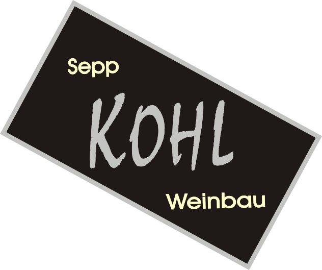 Logo von Sepp Kohl Weinbau mit schwarzem Hintergrund und Schriftzug in Weiß und Grau.