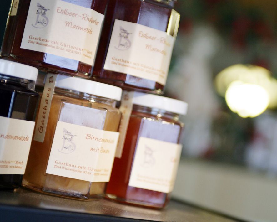 Jars of jam from the Bsteh guest house.