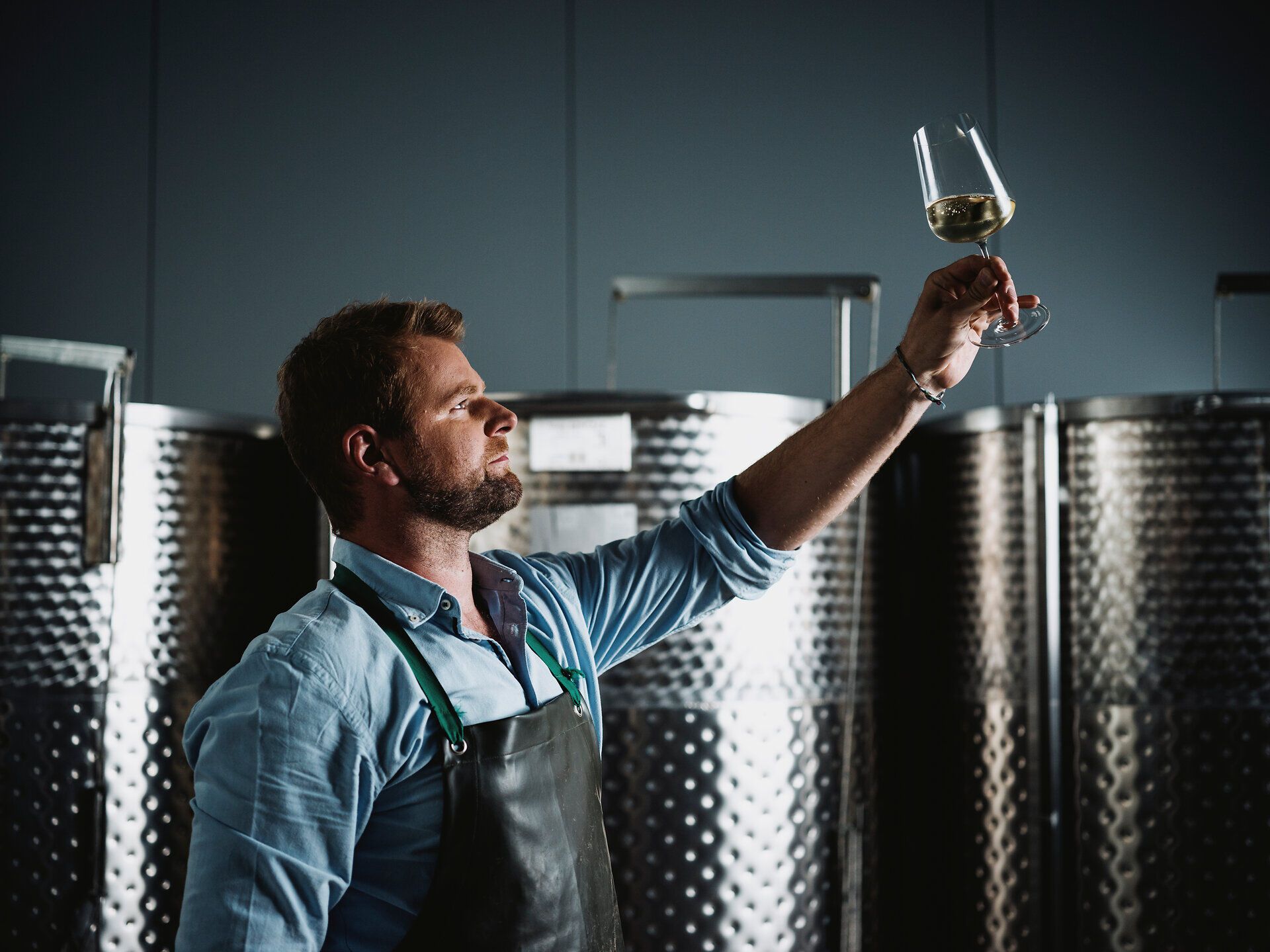 Inmitten der sanften Hügel des Weinviertels genießt ein Winzer den goldenen Herbst mit einem Glas edlen Weins in der Hand. Die Sonne strahlt durch die Weinreben und schafft eine Atmosphäre der Gemütlichkeit und des Genusses. Hier, wo die Trauben reifen, wird jeder Schluck zu einem Fest der Sinne.