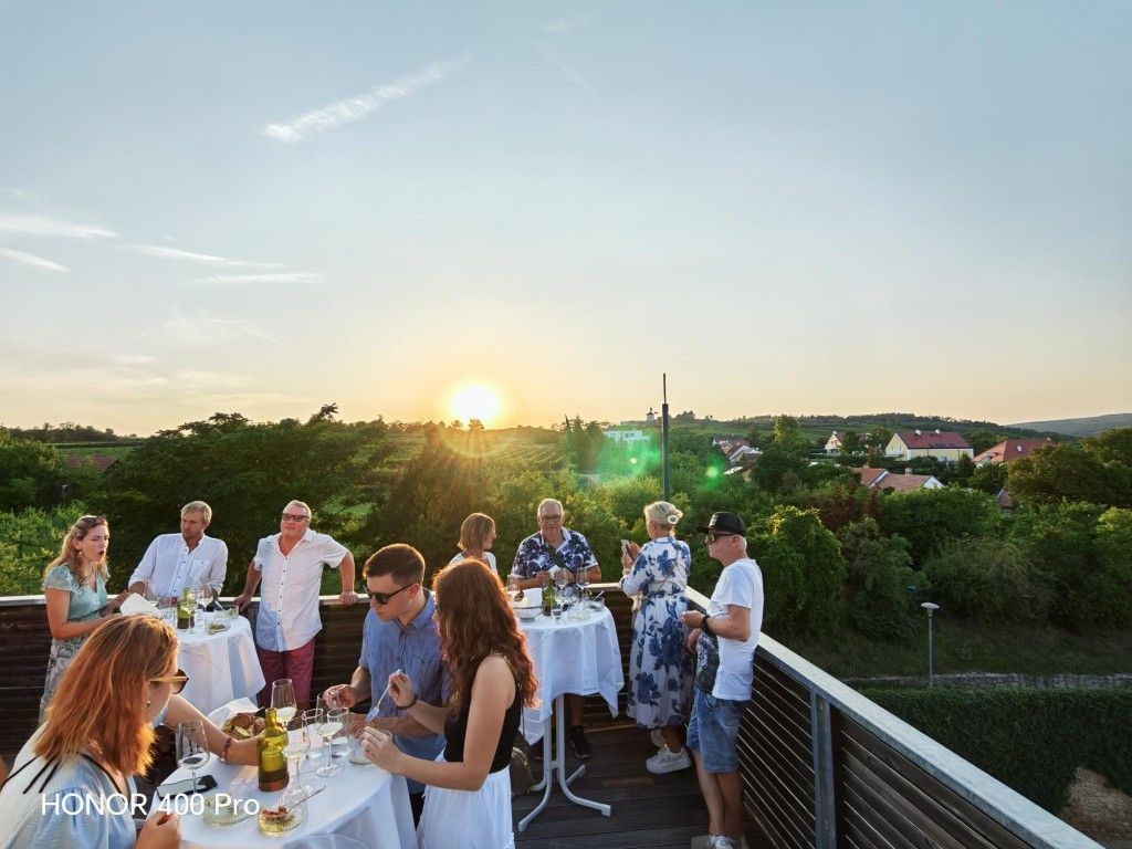 Weinverkostung bei Sonnenuntergang - Althof Retz