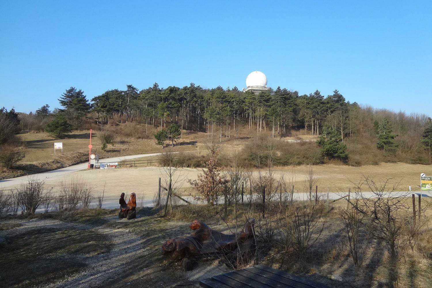 Landschaft mit Hügel, Wald und Radarkuppel auf dem Buschberg.