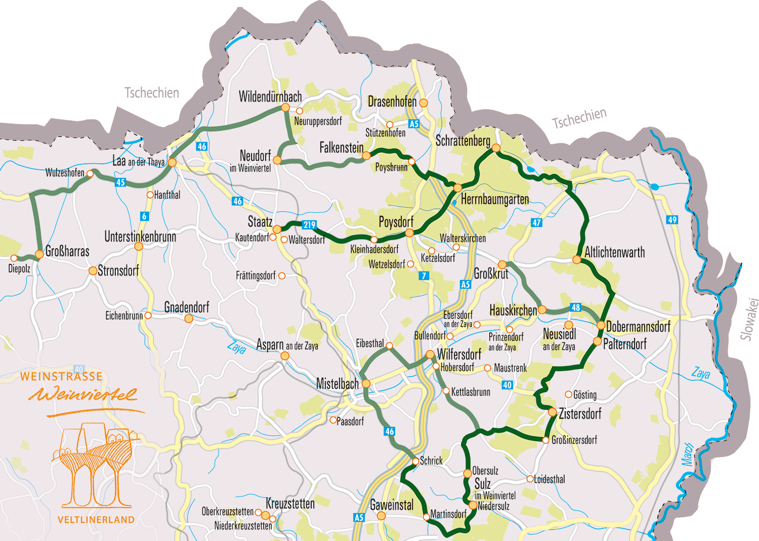 Landkarte Weinstraße Weinviertel - Veltlinerland