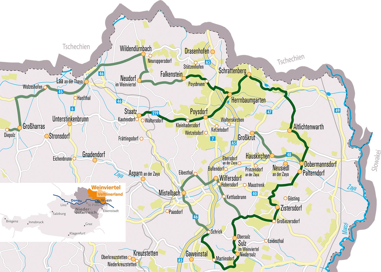 Landkarte Veltlinerland - mit Österreich-Karte