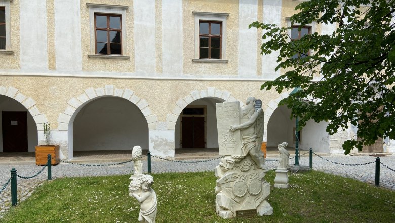 Sculptures in the courtyard of the Pulkau Museum of Local History and Industry.