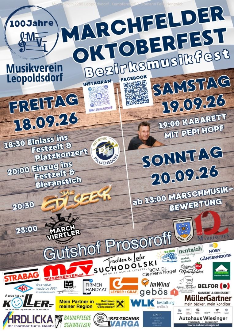 Marchfelder Oktoberfest Bezirksmusikfest 100 Jahre MVL