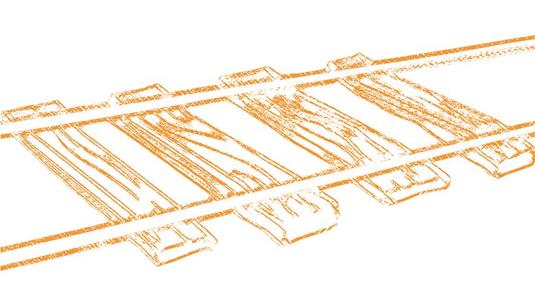 Illustrierte Schienen in oranger Farbe.