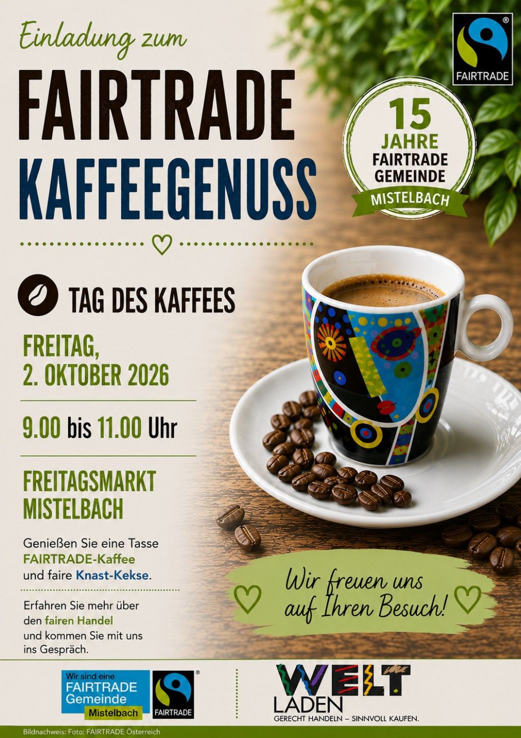FAIRTRADE Kaffee in der Marktgasse vor dem Weltladen