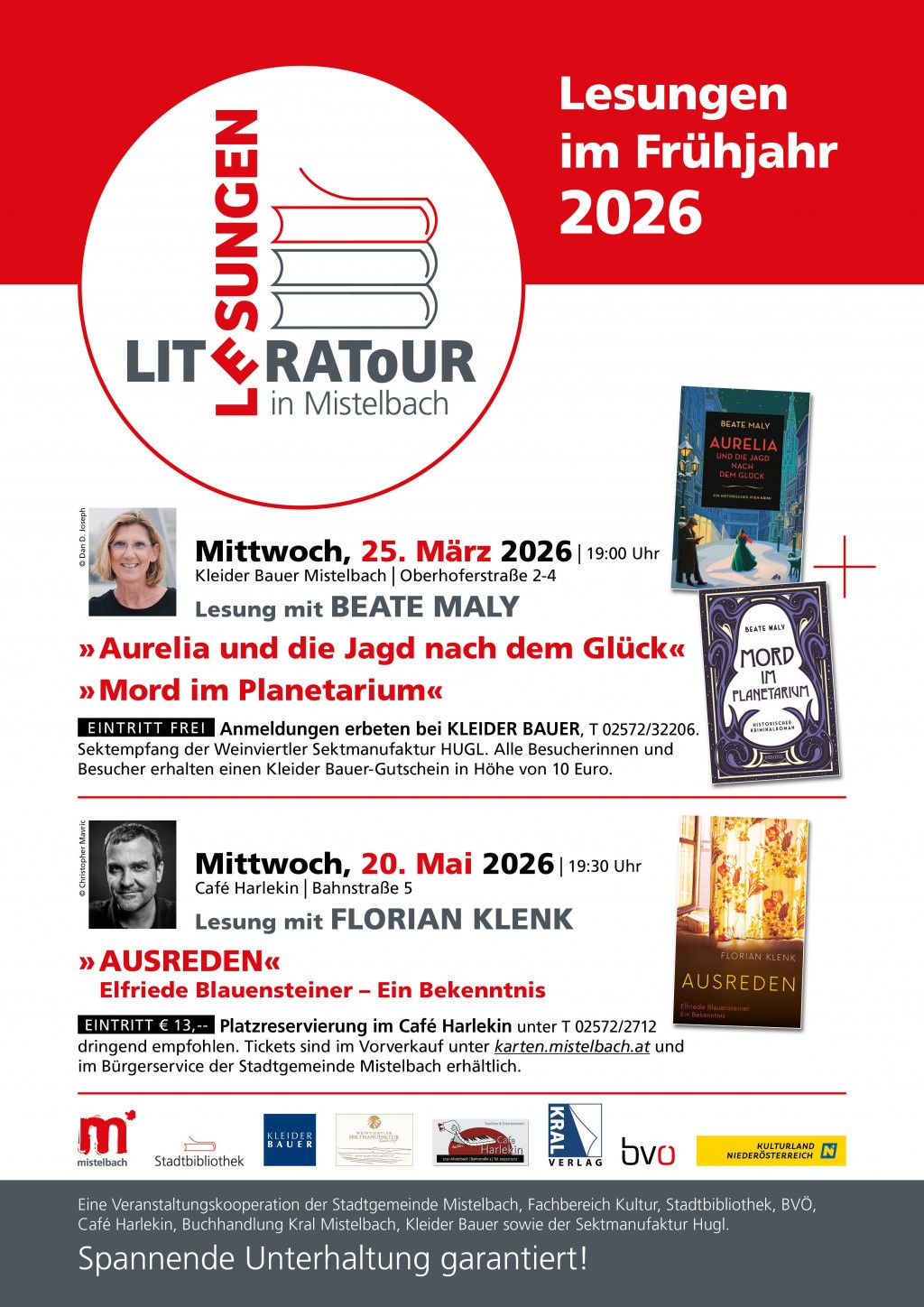 LITERAToUR - Lesungen in Mistelbach im Frühjahr