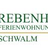 Logo des Rebenhofs mit grünen Blättern und Schriftzug 'Rebenhof Ferienwohnung Schwalm'.