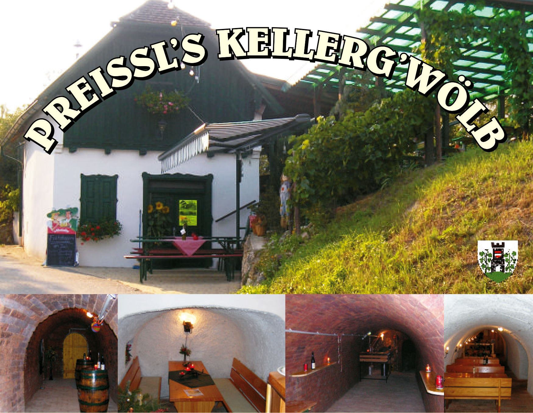 Außenansicht und Innenräume von Preissl's Kellerg'wölb.