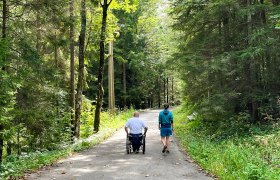 Rollstuhlfahrer im Wald, © Niederösterreich Werbung / Wachauinside